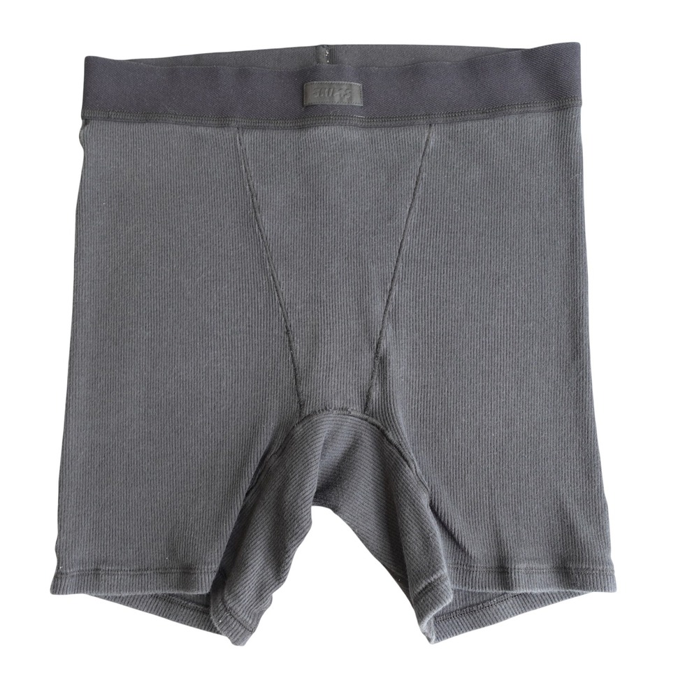 SKIMS Cotton Rib Boxer Womens S Black Ribbed Loungewear Shorts Cotton Boyfriend